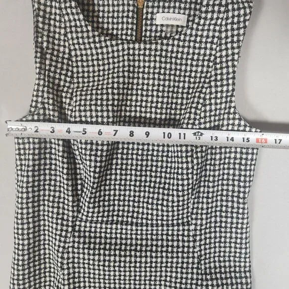 Calvin Klein Sheath Dress Size 12 Black White Houndstooth Sleeveless Zip - Picture 5 of 8